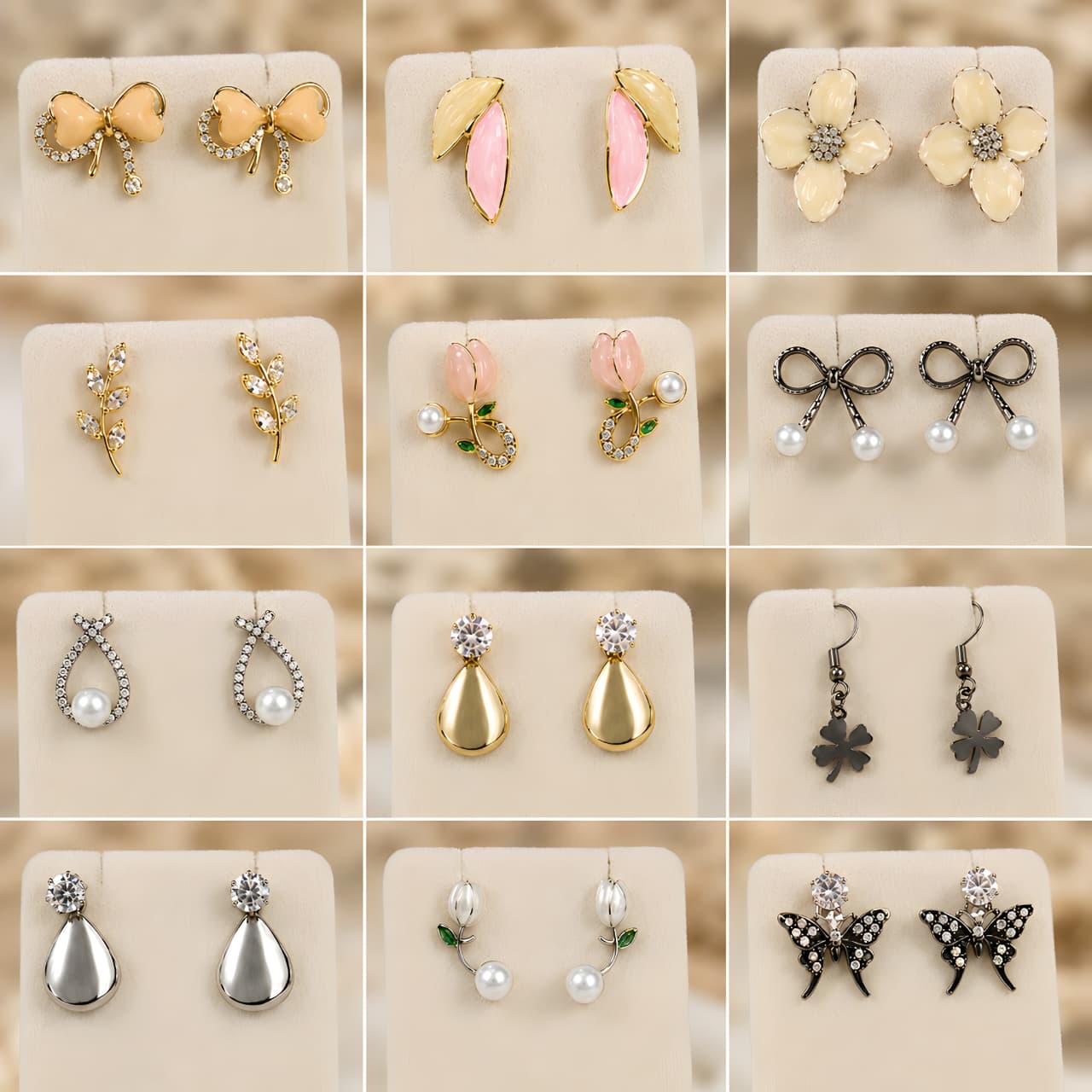 Korean Style Pearl Stud Earrings Set – 12 Pair Combo for Girls & Women.