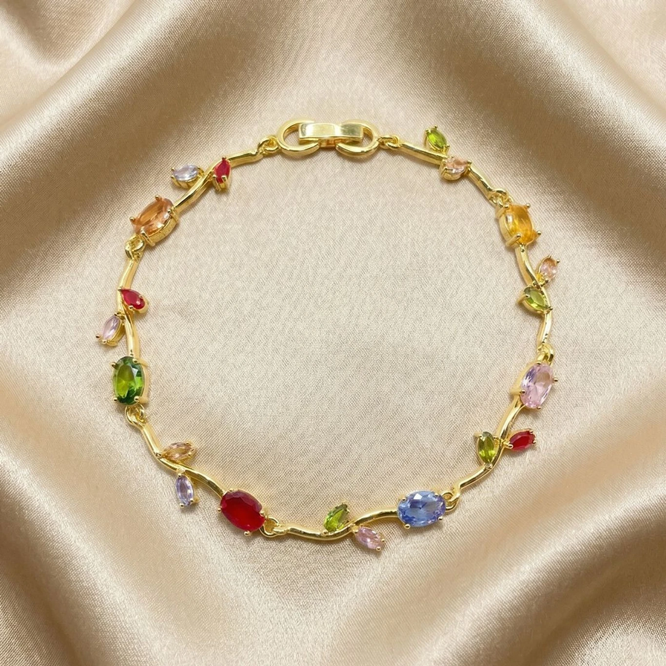 ruby collection Stainless Steel Sapphire, Emerald, Ruby, Peridot Gold-plated Bracelet. - 6