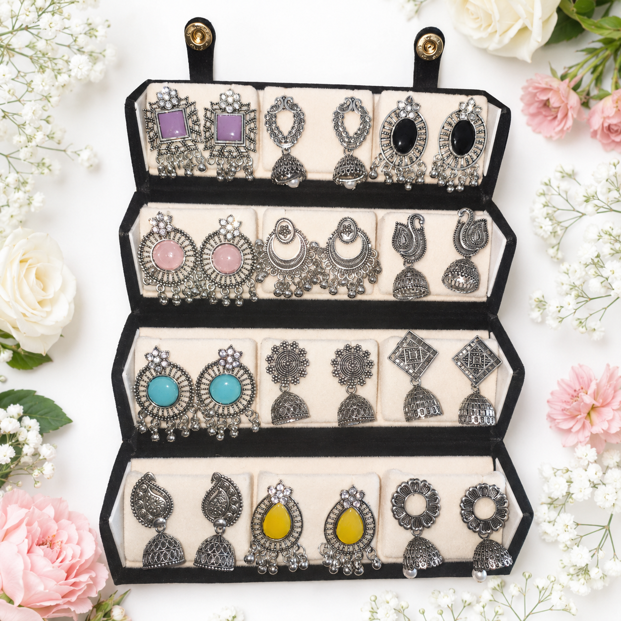 Premium Oxidized Silver Earrings Combo Set for Women | 12 Pairs Traditional Boho Jhumka & Stud Collection | HYPEHAVENHUB - 4