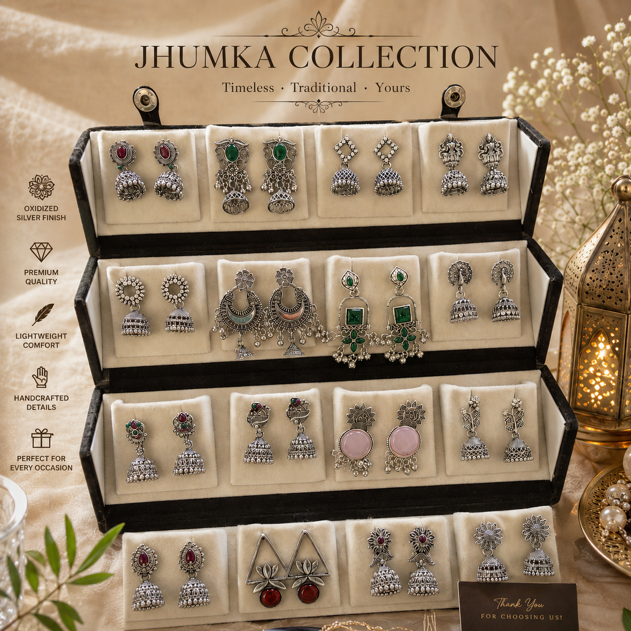 Premium Oxidized Silver Earrings Gift Set for Women | 16 Pair Ethnic Jewelry Collection | Perfect Gift for Wife, Girlfriend & Sister | HYPEHAVENHUB - 4