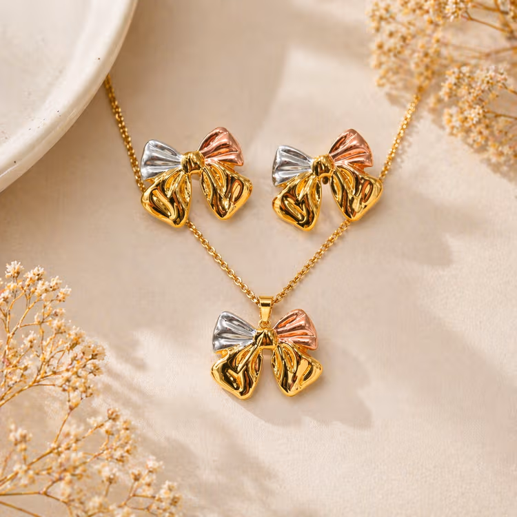 HYPEHAVENHUB Korean Anti Tarnish Gold Plated 3-Tone Necklace Set for Women. - 4
