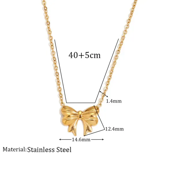HYPEHAVENHUB Luxury Anti Tarnish Golden Bow Necklace – Elegant Korean Ribbon Pendant Chain. - 3