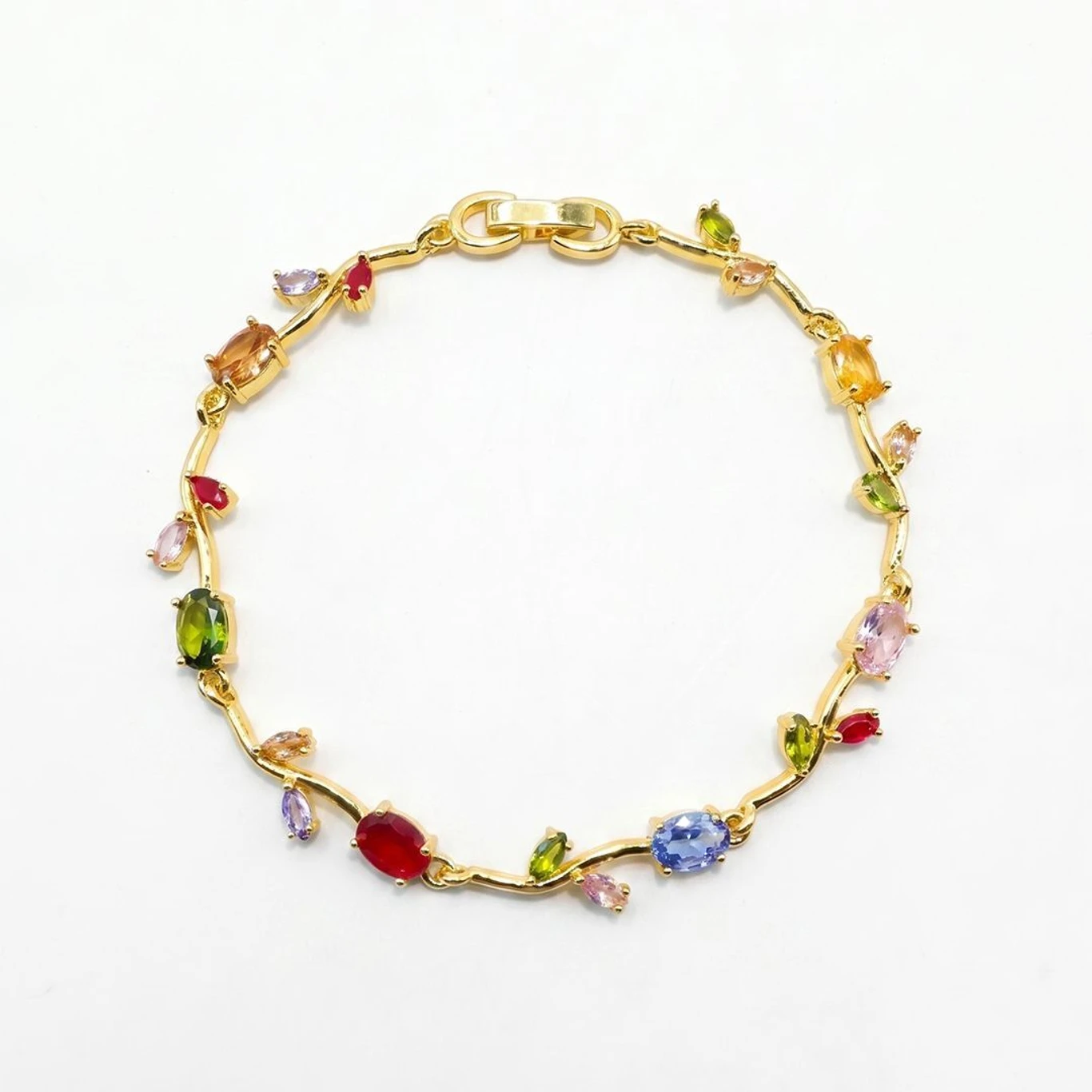 ruby collection Stainless Steel Sapphire, Emerald, Ruby, Peridot Gold-plated Bracelet.