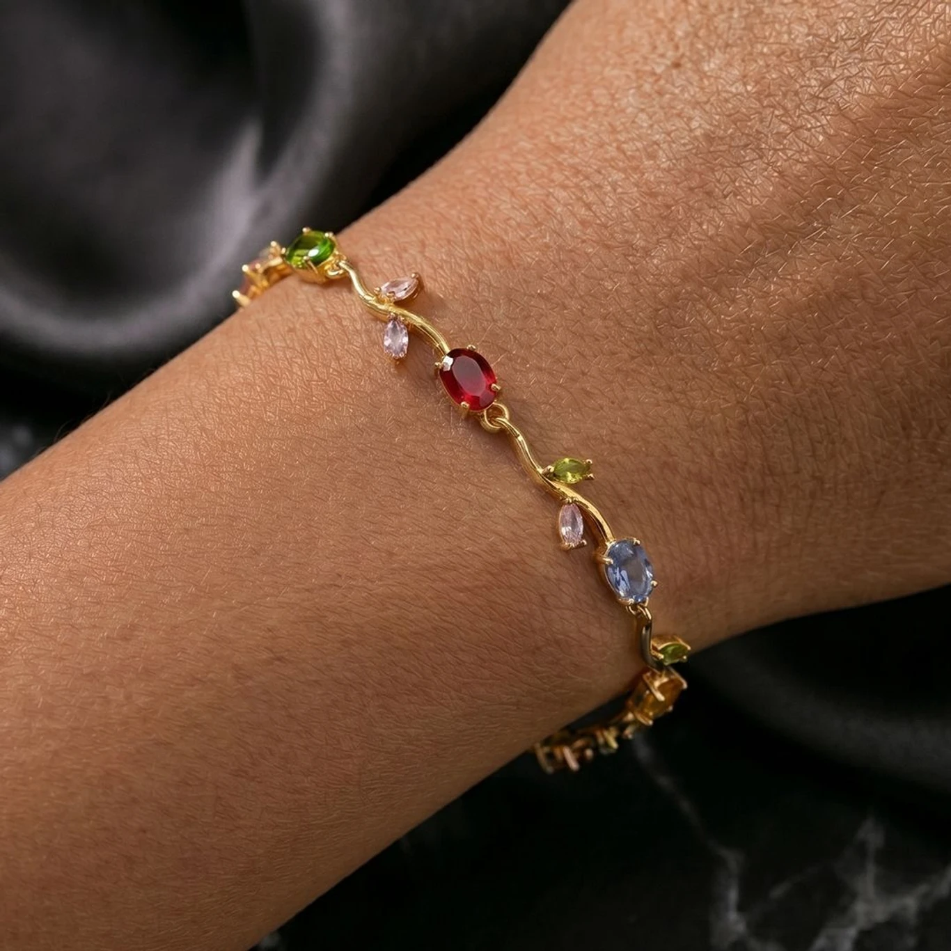 ruby collection Stainless Steel Sapphire, Emerald, Ruby, Peridot Gold-plated Bracelet.