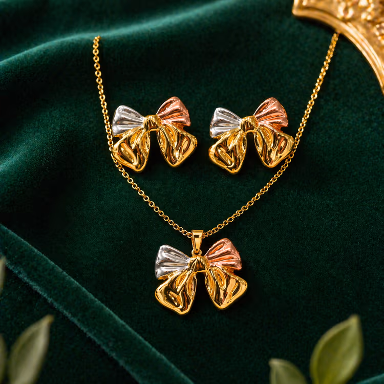 HYPEHAVENHUB Korean Anti Tarnish Gold Plated 3-Tone Necklace Set for Women.