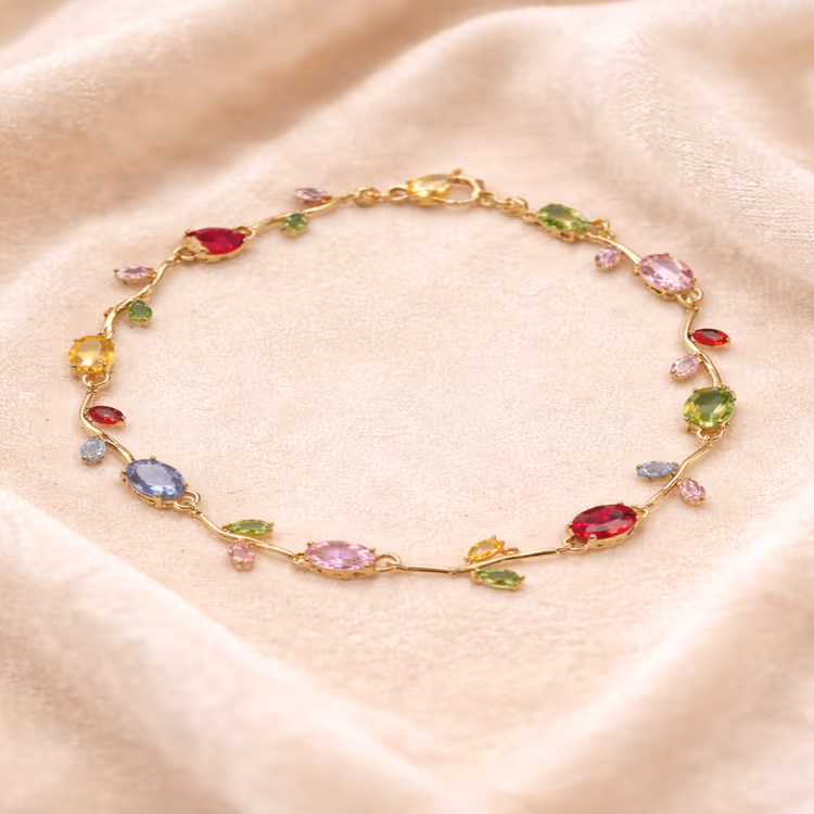 ruby collection Stainless Steel Sapphire, Emerald, Ruby, Peridot Gold-plated Bracelet. - 3
