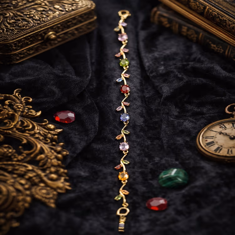 ruby collection Stainless Steel Sapphire, Emerald, Ruby, Peridot Gold-plated Bracelet. - 4