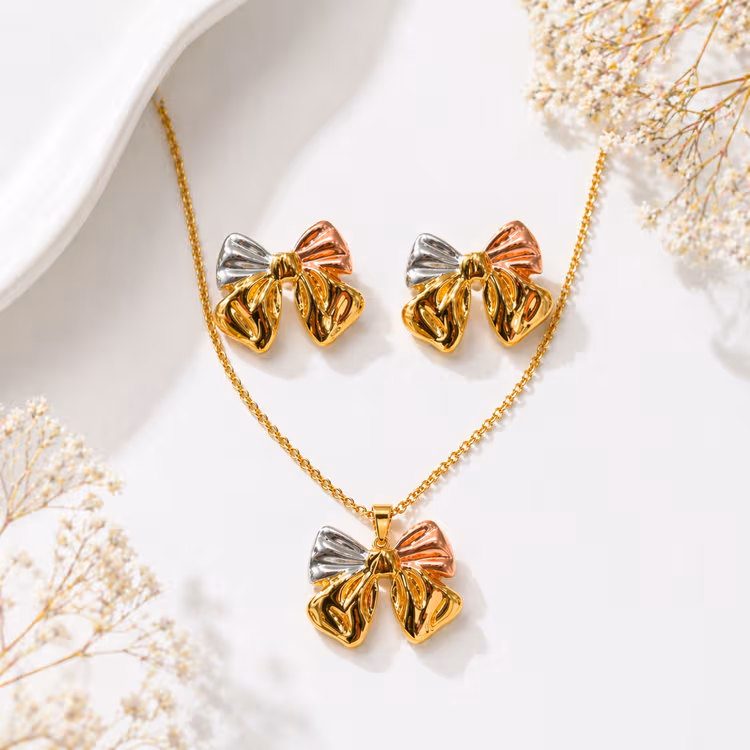 HYPEHAVENHUB Korean Anti Tarnish Gold Plated 3-Tone Necklace Set for Women. - 3